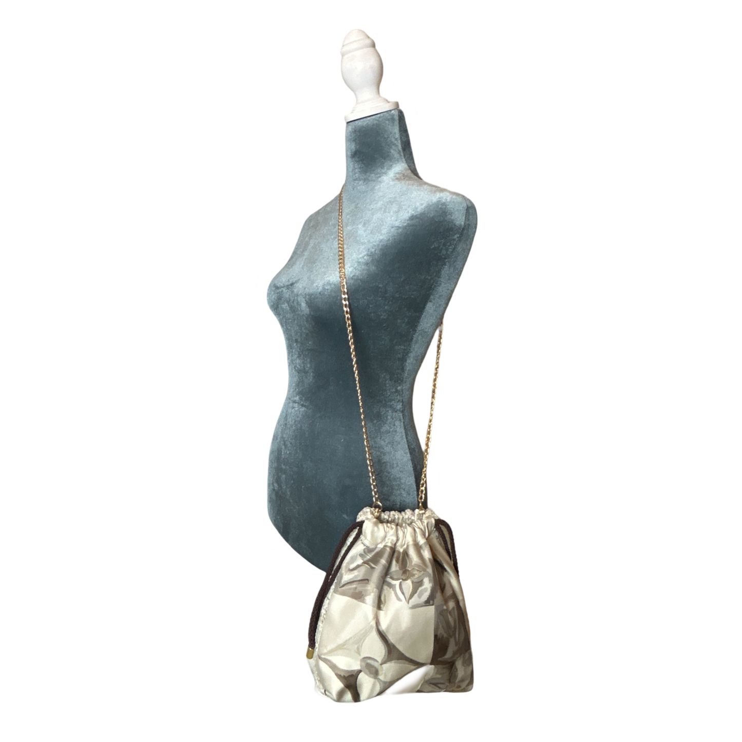 Au Fils du Temps Vintage Silk Scarf Drawstring Crossbody Bag