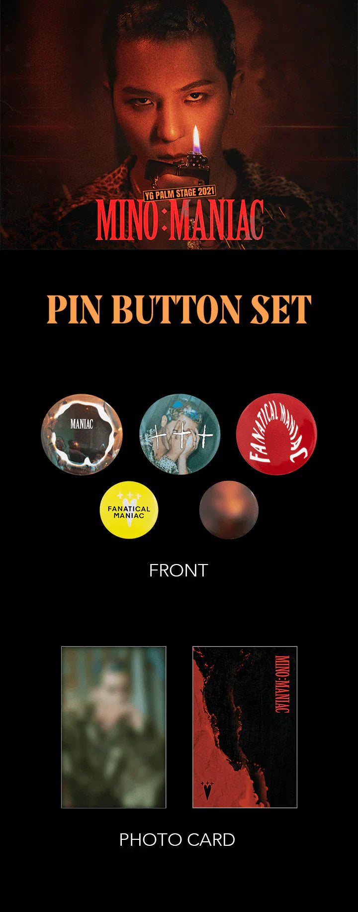 Winner Song Mino - Mino : Maniac Yg Palm Stage 2021 Official MD Pin Button Set