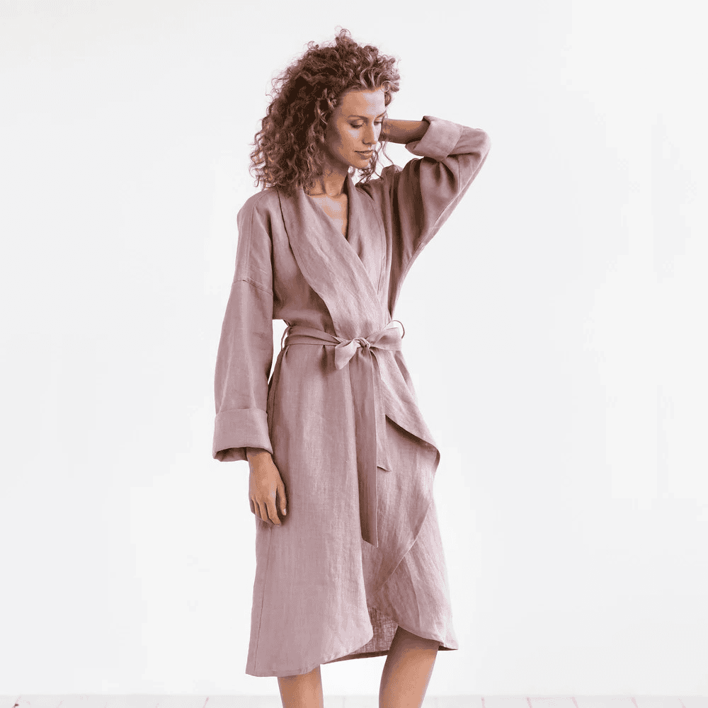 Pure Flax Linen Bathrobe for Women