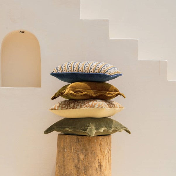 Scallop Velvet Pillow Cover, Mustard