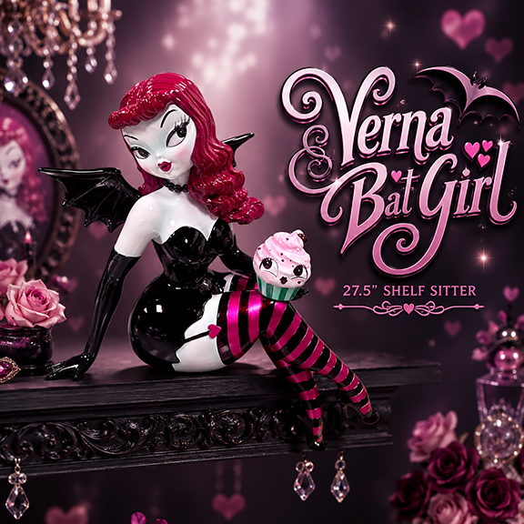 Verna Bat Girl 27.5" Shelf Sitter w/ Cupcake | Miss Fluff December Diamonds – SHIPS JULY