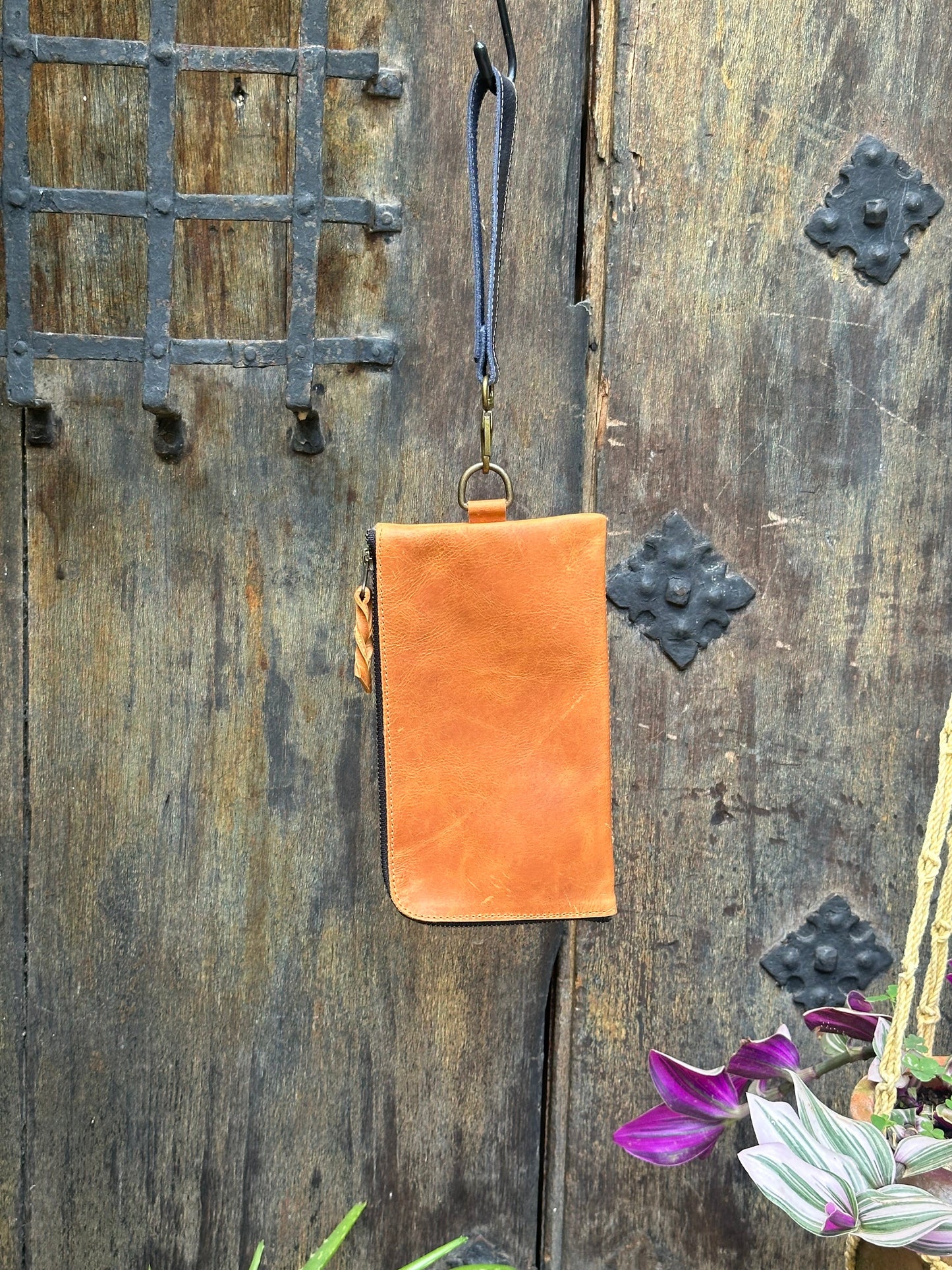 Clutch Bag - Tan and Navy Strap