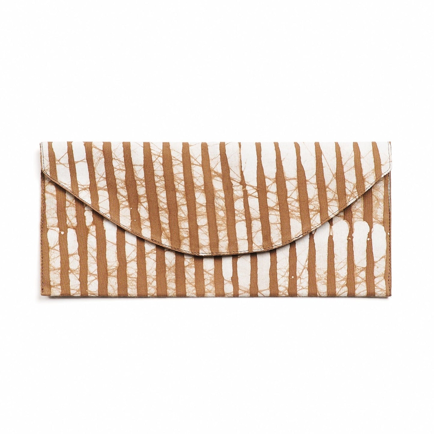 Oak Brown Stripes Cotton Wax Block Printed Zero Waste Envelope Pouch