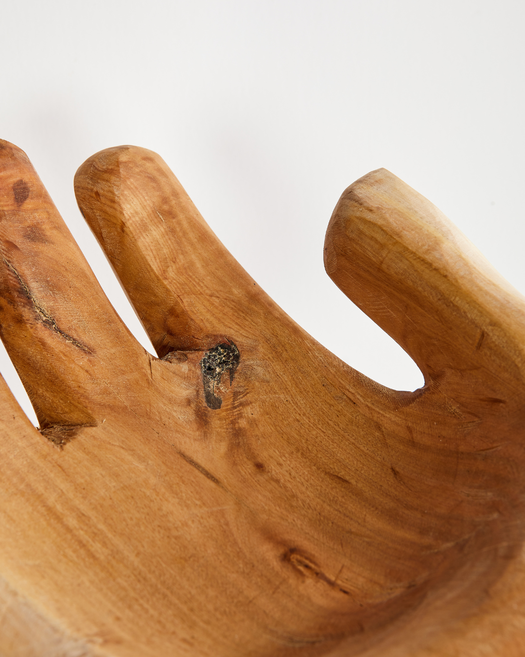 Open Hand Hand-Carved Wooden Bowl Sculpture