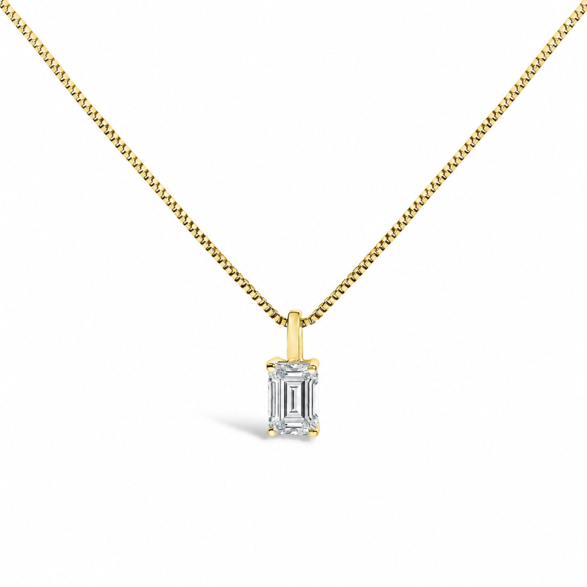 14K White Gold 3/4 Cttw Lab Grown Emerald Cut Solitaire Diamond Pendant Necklace
