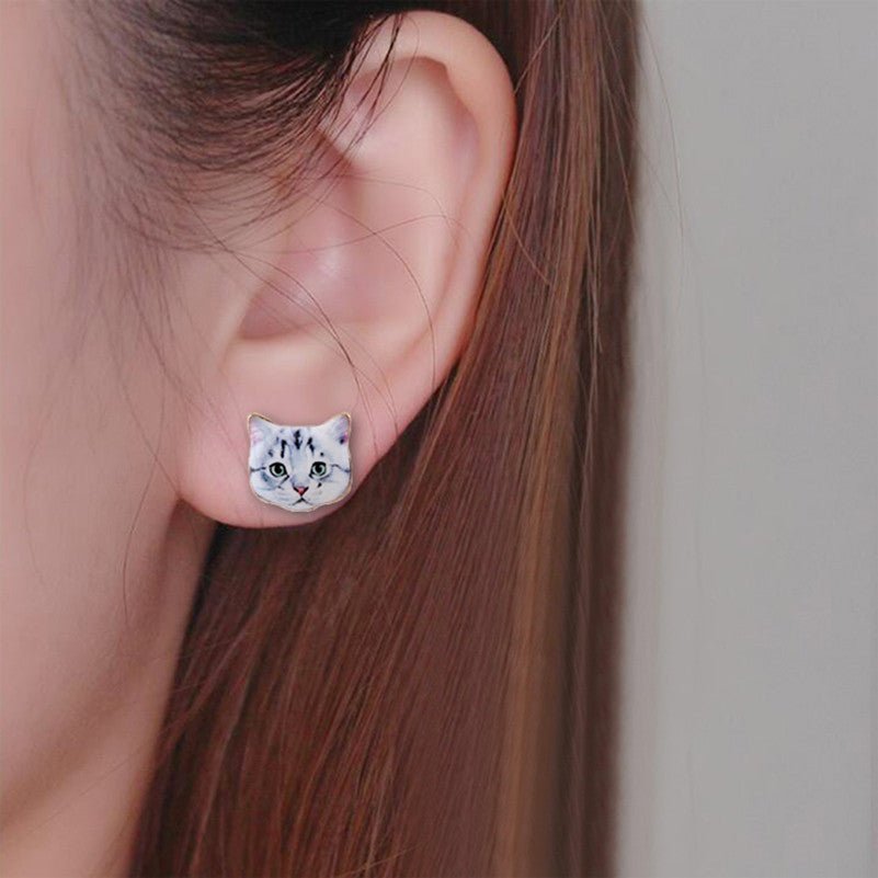 Plaintive Cat Face Stud Earrings