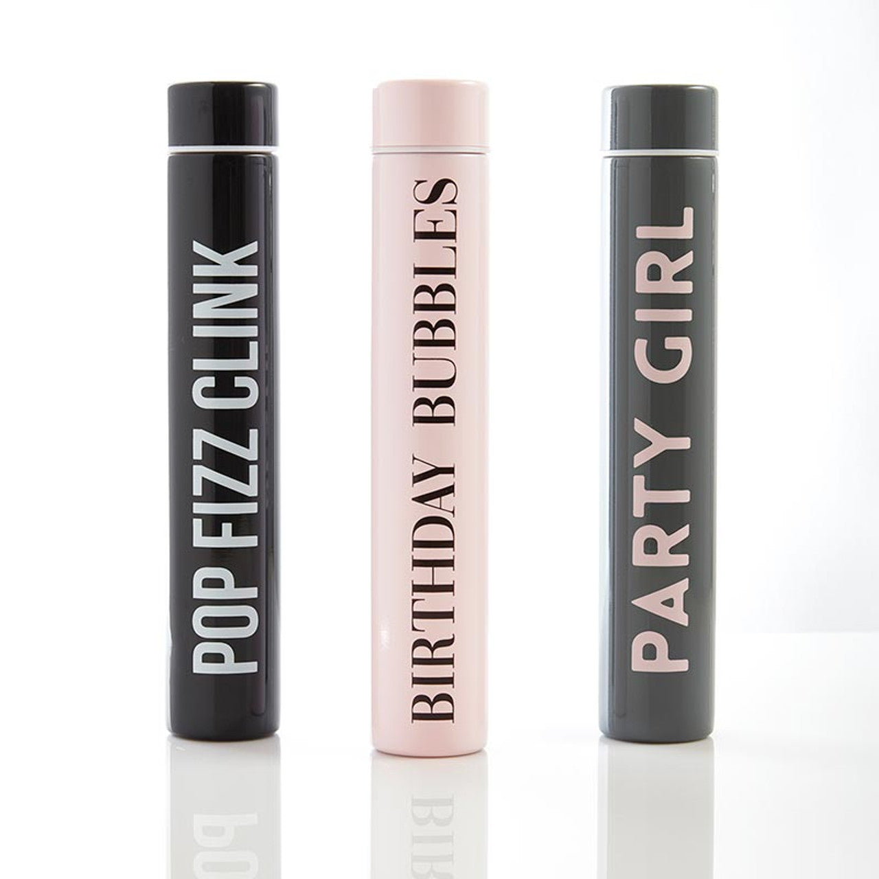 Pop Fizz Clink Flask Bottle in Black | Double Wall Insulated Stainless Steel Tumbler | 8oz