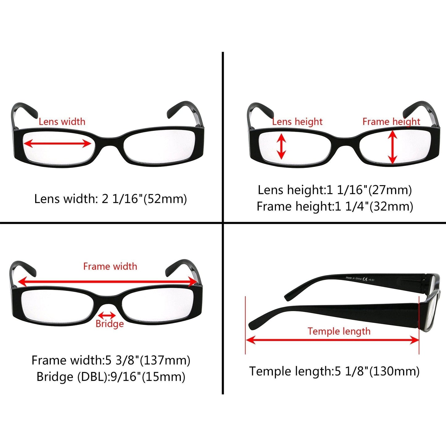 5 Pack Rectangle Stylish Reading Glasses R040-A