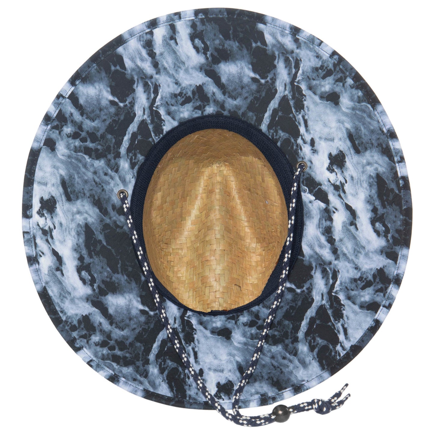 Mens Straw Lifeguard with Ocean Wave Under-brim