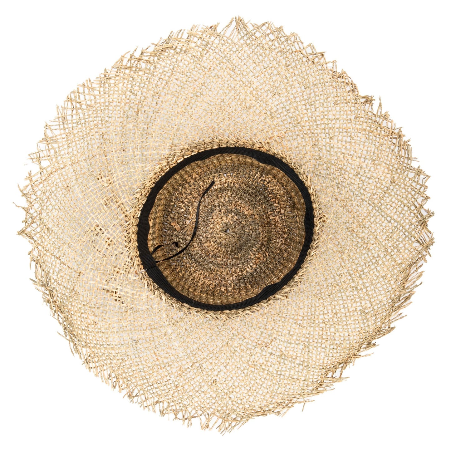 Runaway - Crochet Seagrass Crown with Open Weave Brim and Gold Beaded Trim