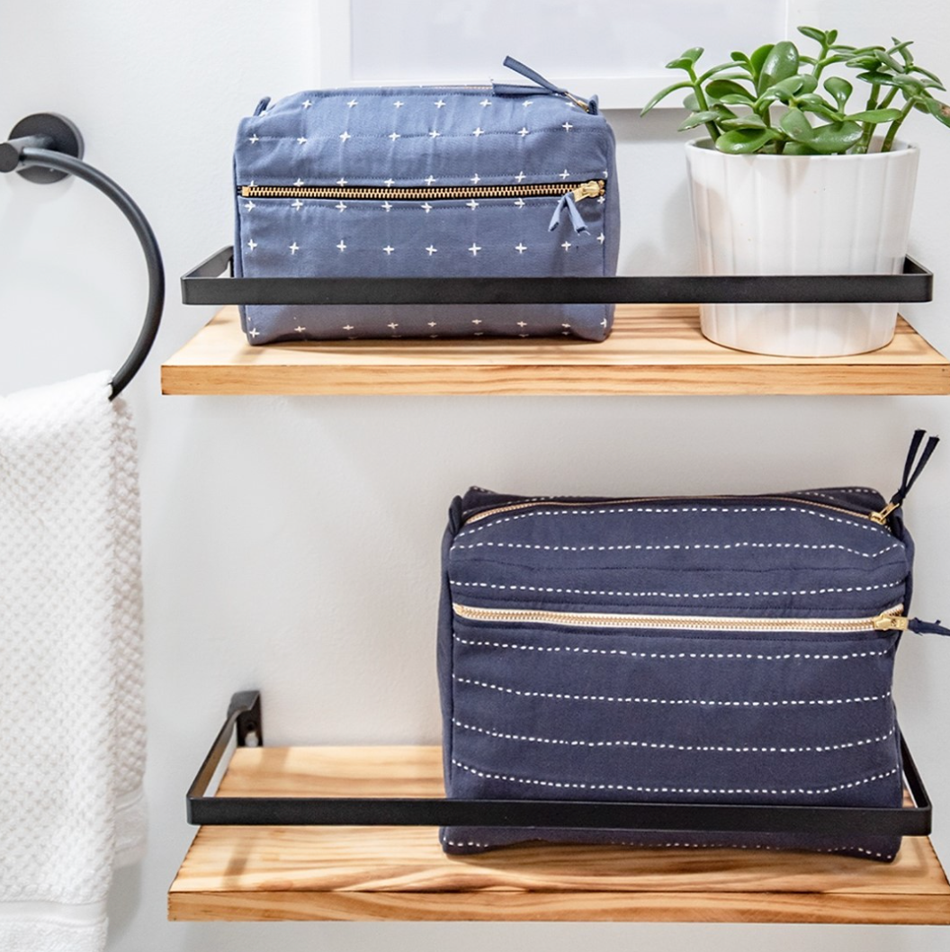 Large Toiletry Bag | Navy Pin-Stitch