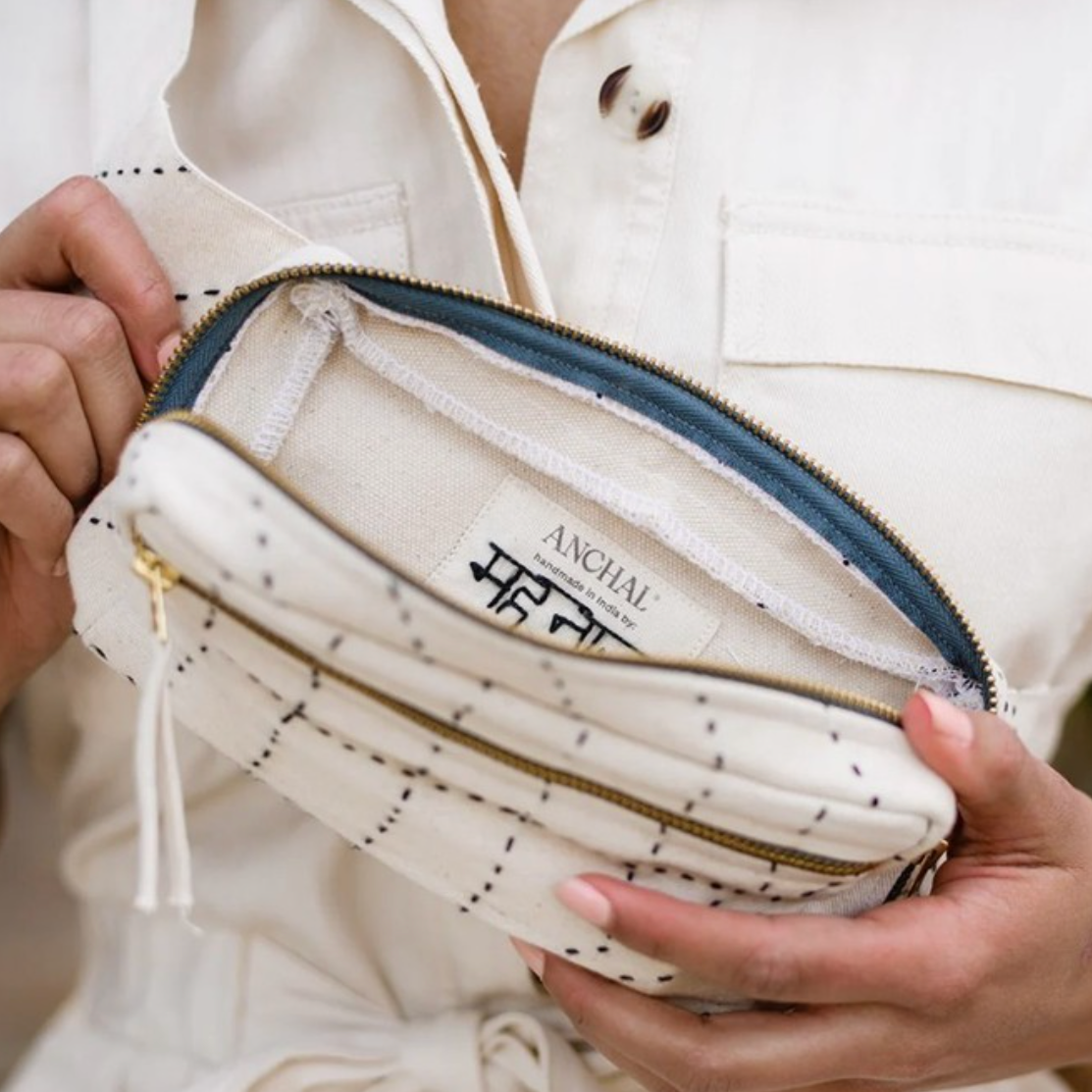 Cross-Body Kantha Belt Bag | Bone