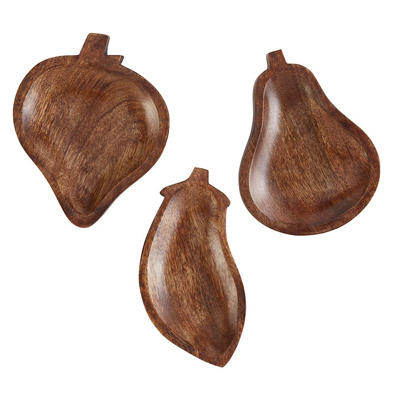 Set of 3 Food Bowls | Wooden Pear Strawberry and Eggplant Shaped Serving Bowls