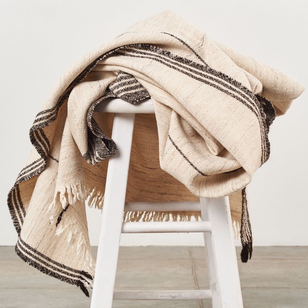Seytu White Striped Gently Textured Handloom Throw