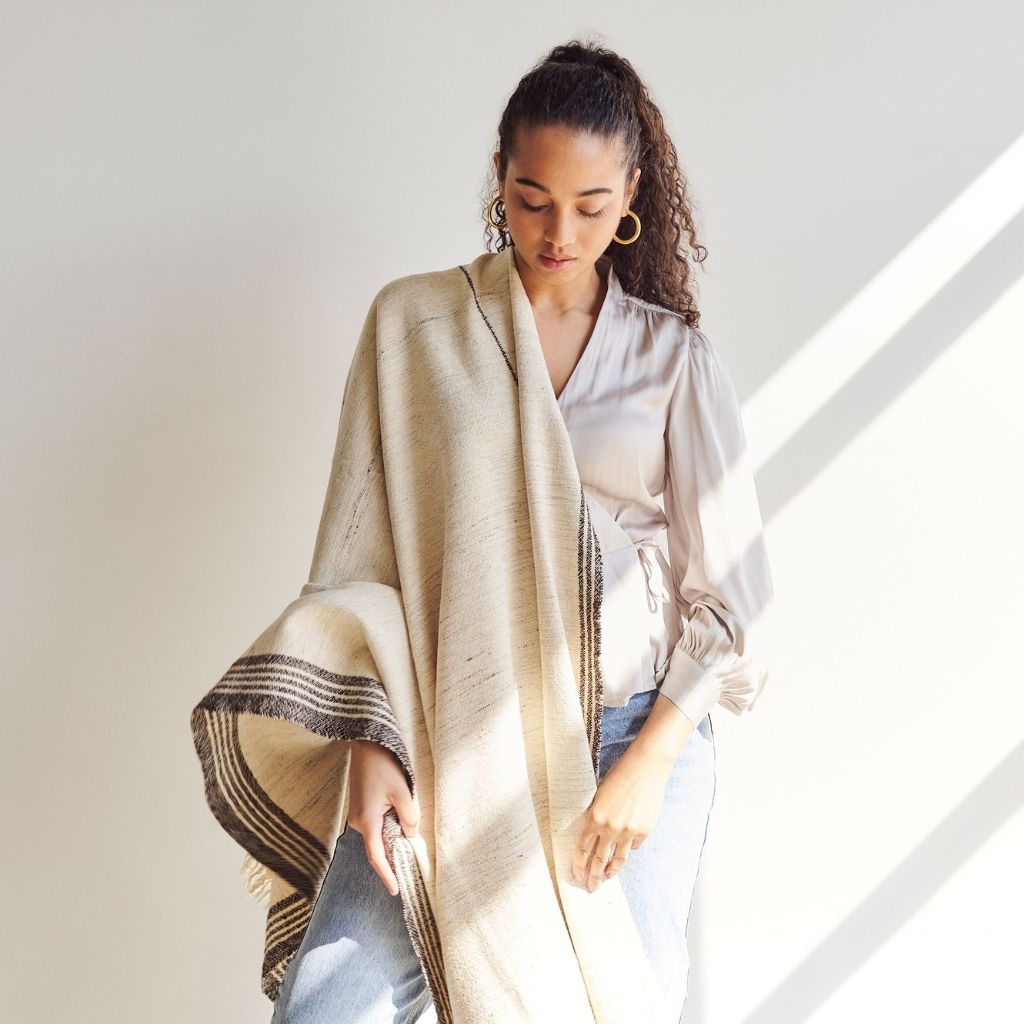Seytu White Striped Gently Textured Handloom Throw
