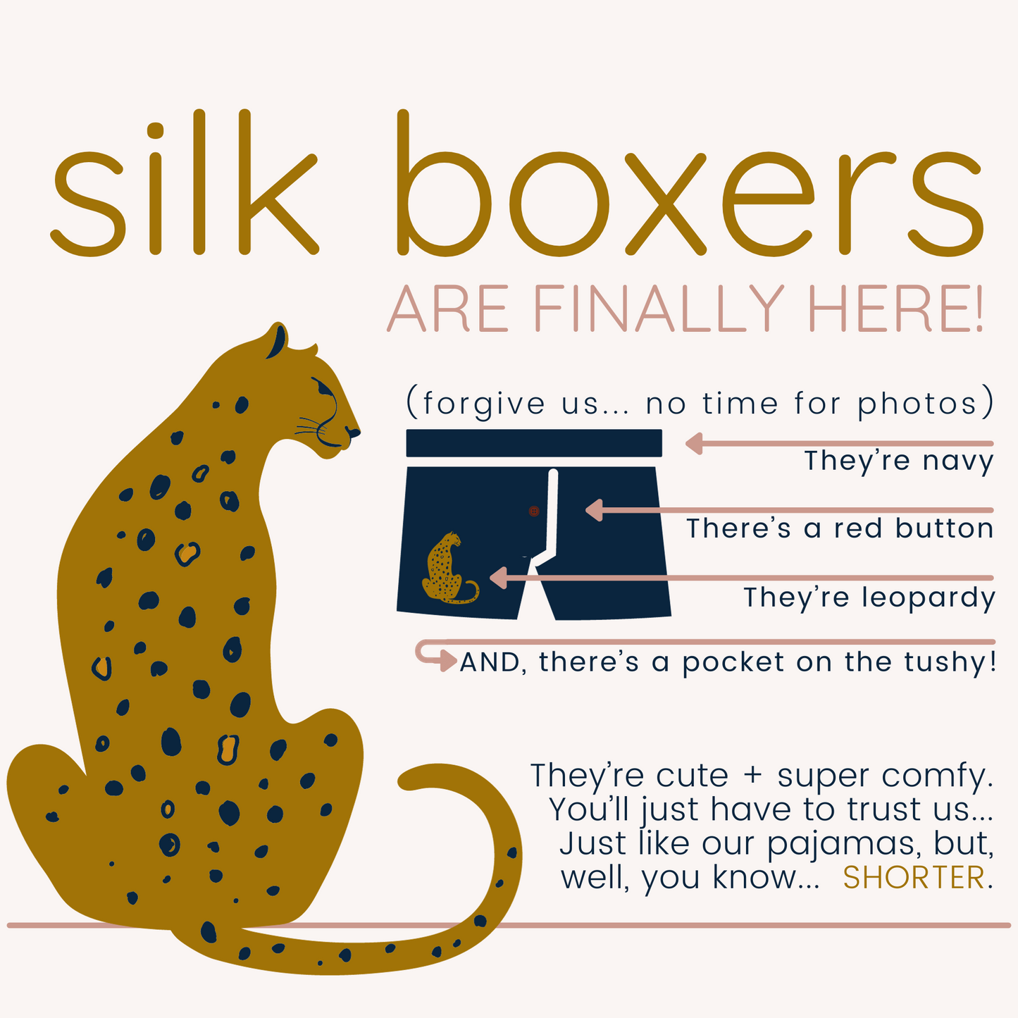 Navy Leopard Silk Boxer Shorts