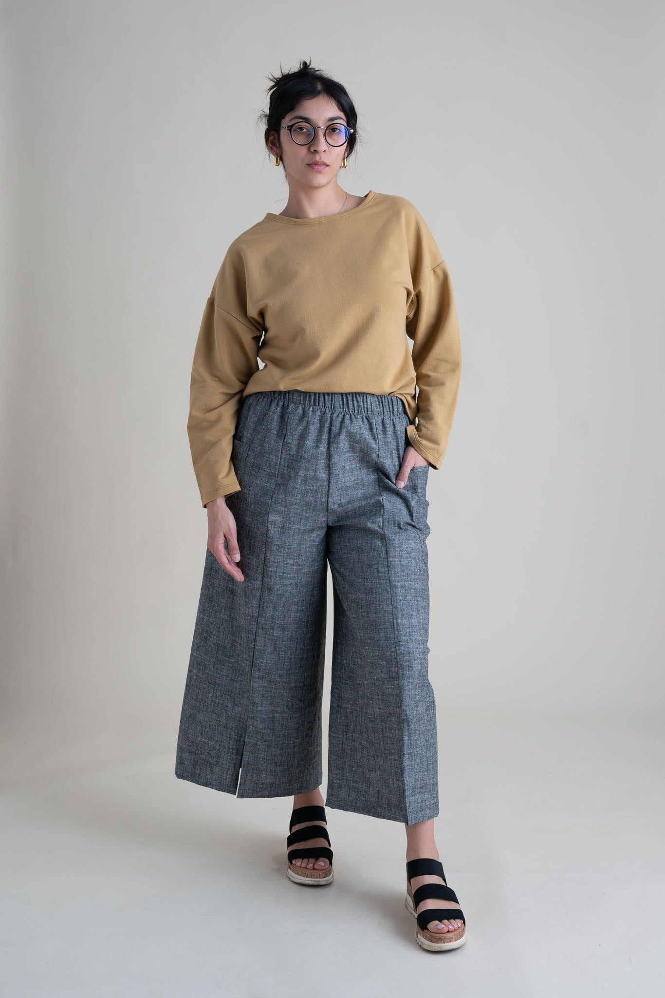 Zero Waste Pants in Gray Chambray