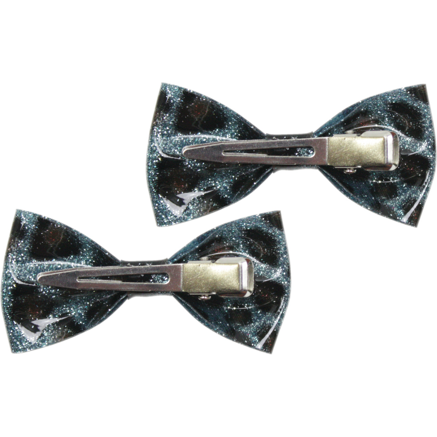 Sourpuss Blue Leopard Glitter Hair Bows Set of 2 | Rockabilly Hair Accessories Leopard Print Hair Clips
