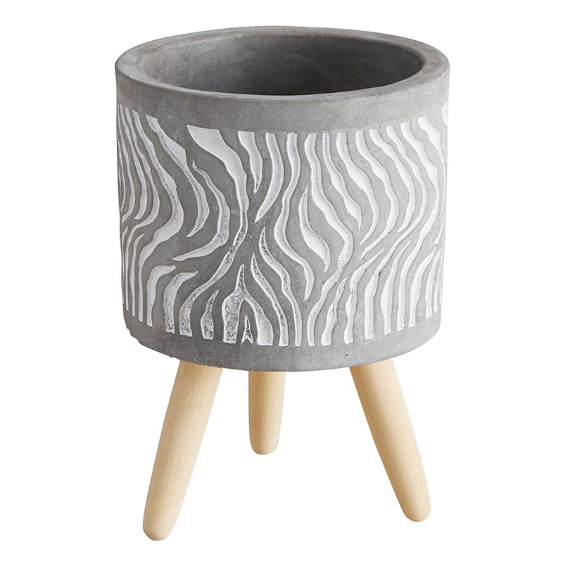 Swirl Wood Leg Pot | Cement Planter | 5.5" Tall