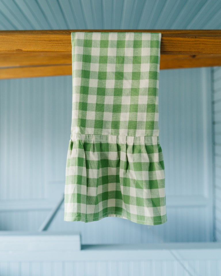 Moss Ruffled Gingham Dish Towel