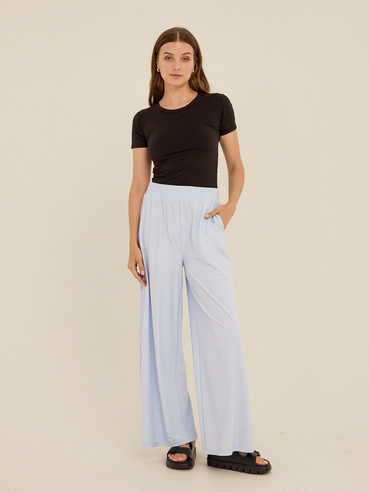Phaedra Stretch Seersucker Wide Leg Pant