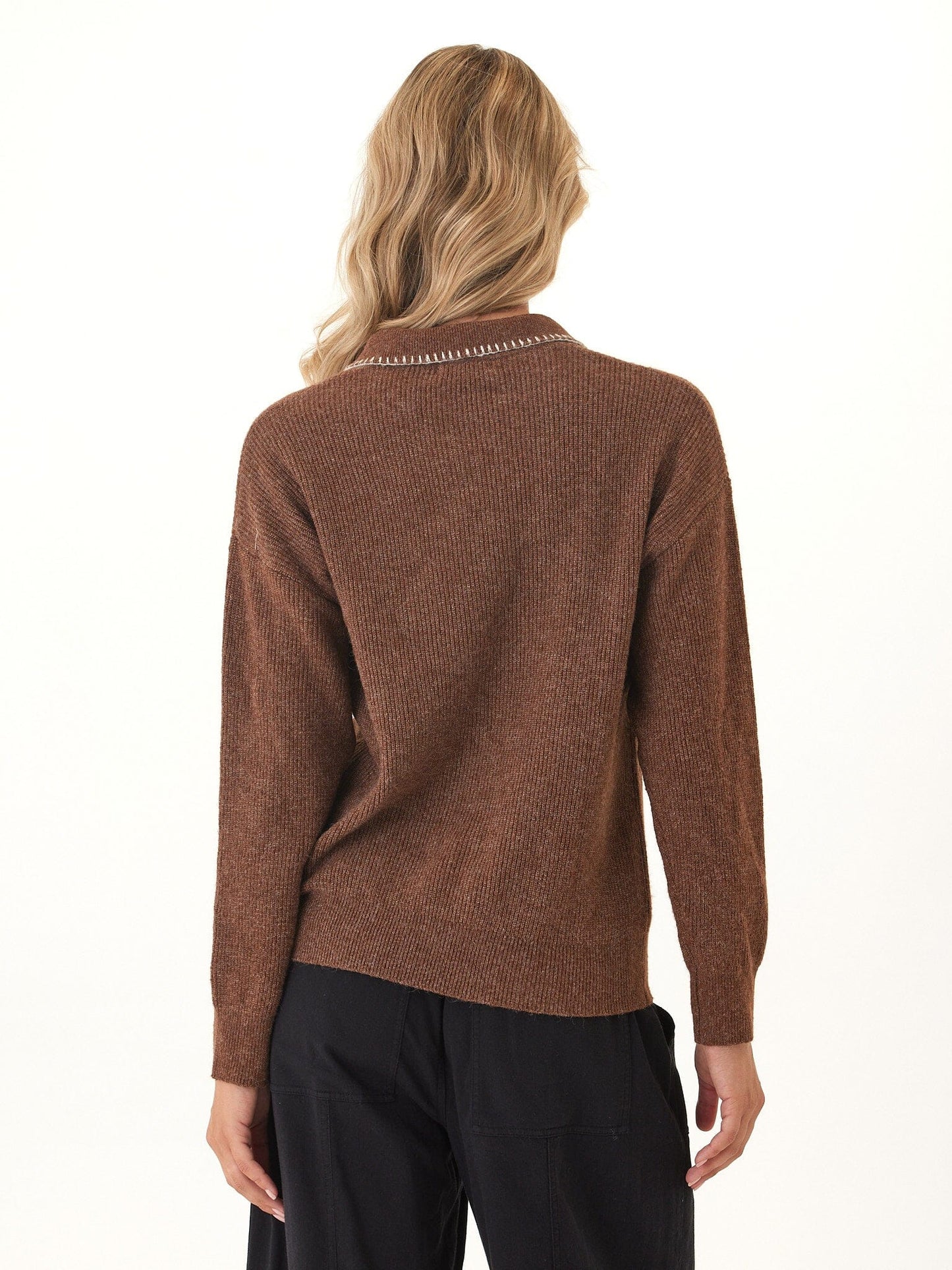 Julieta Cozy Solid Knit Long Sleeve Sweater Polo
