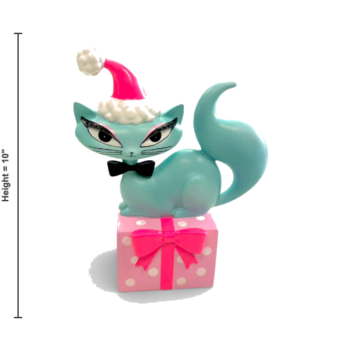 10" Teal Retro Christmas Kitty Figurine | Miss Fluff December Diamonds – SHIPS JULY