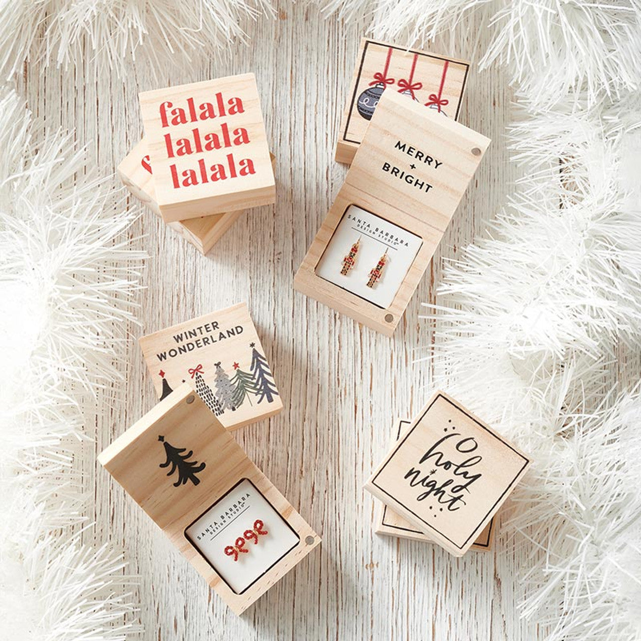 'Tis the Season Treasure Box Earrings Set | Christmas Present Shaped Earrings in Wooden Gift Box