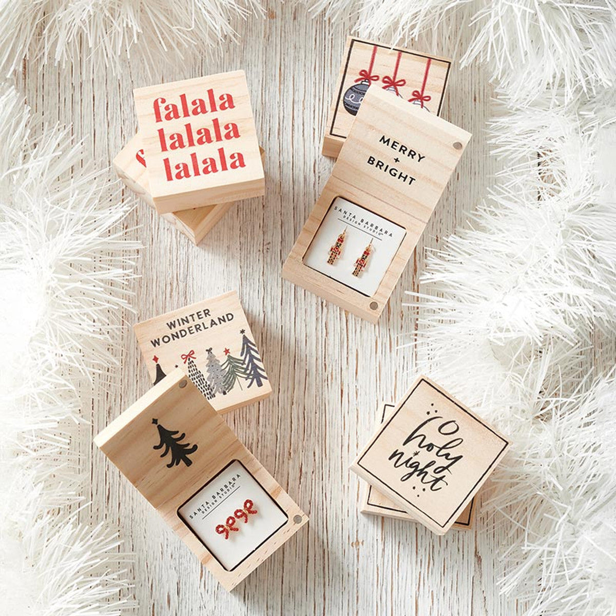 'Tis the Season Treasure Box Earrings Set | Christmas Present Shaped Earrings in Wooden Gift Box