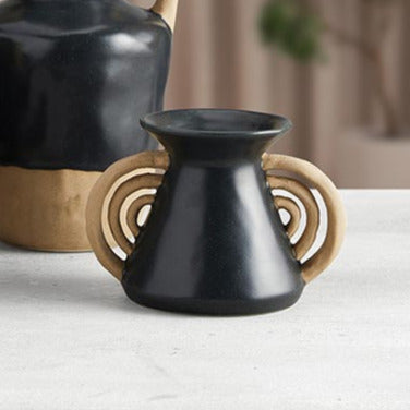 Triomphe Handle Vase | Minimalist Black and Gold | 4.5" Tall - Osadia Concept Store