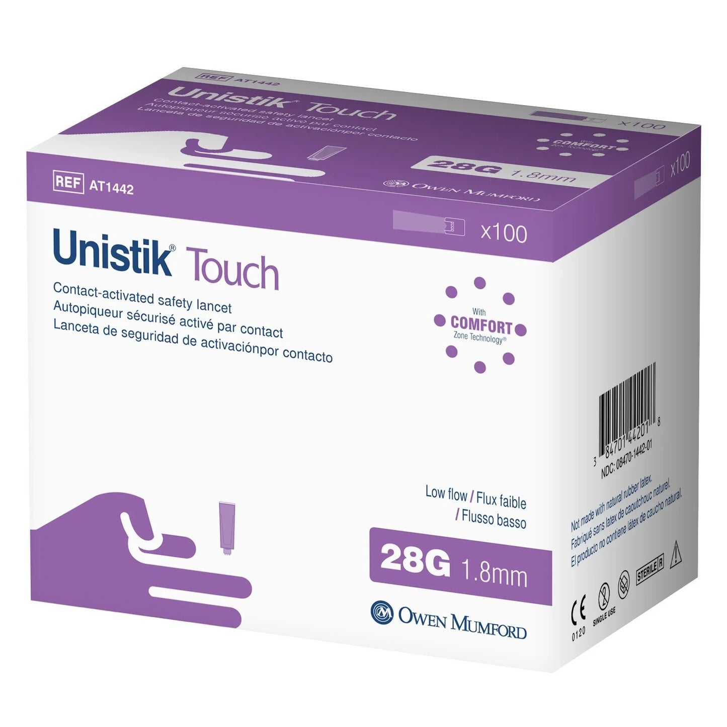 Unistik Touch Low Flow Safety Lancets, 28G X 1.8mm, 100 Count