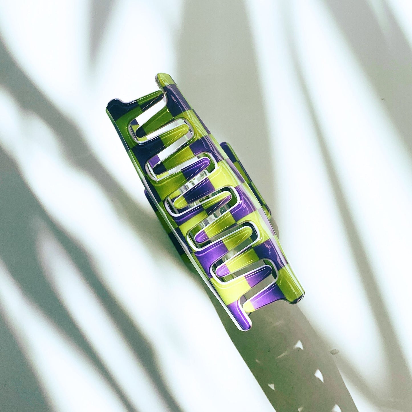 Velvet Claws Checkered Hair Claw in Yellow and Purple | Claw Clip in Velvet Travel Bag
