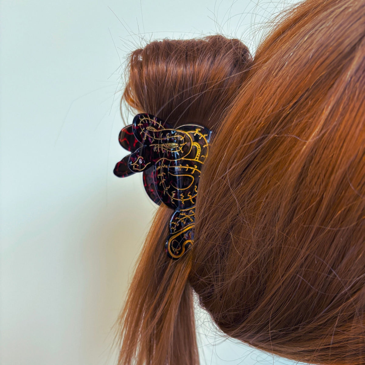 Velvet Claws Coiled Snake Claw in Brown Gold and Red Hair Clip