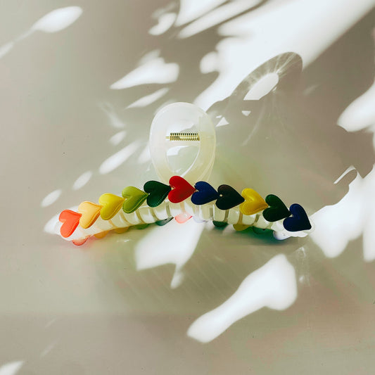 Velvet Claws Hair Clip | Heart Brite in '80s Rainbow | Claw Clip in Velvet Travel Bag