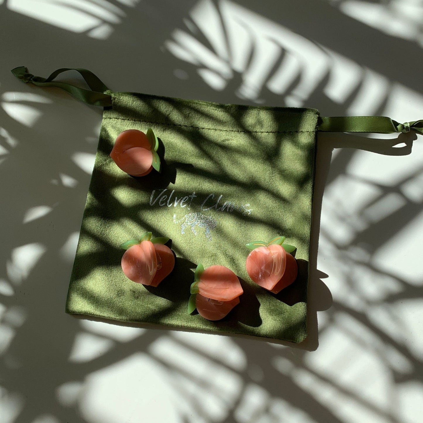 Velvet Claws Set of 4 ππππ Mini Peach Hair Clips | Claw Clips in Velvet Travel Bag
