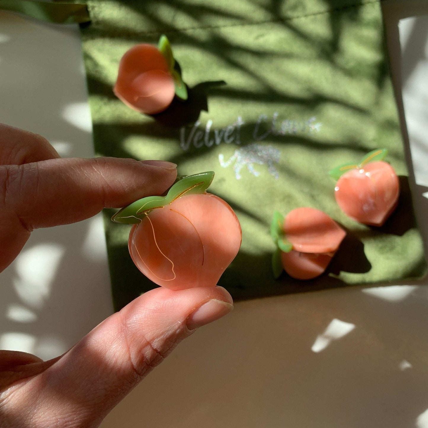 Velvet Claws Set of 4 ππππ Mini Peach Hair Clips | Claw Clips in Velvet Travel Bag