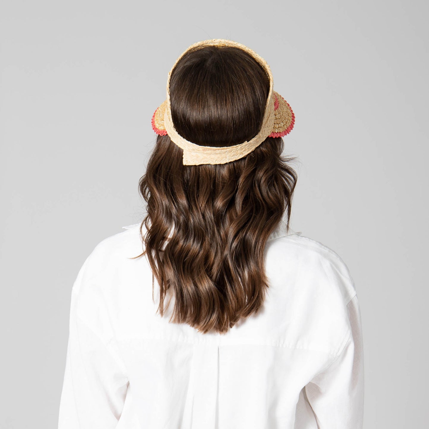 Weekend Getaway - Women's Textured Wheat Straw Visor With Stripe & Velcro Back