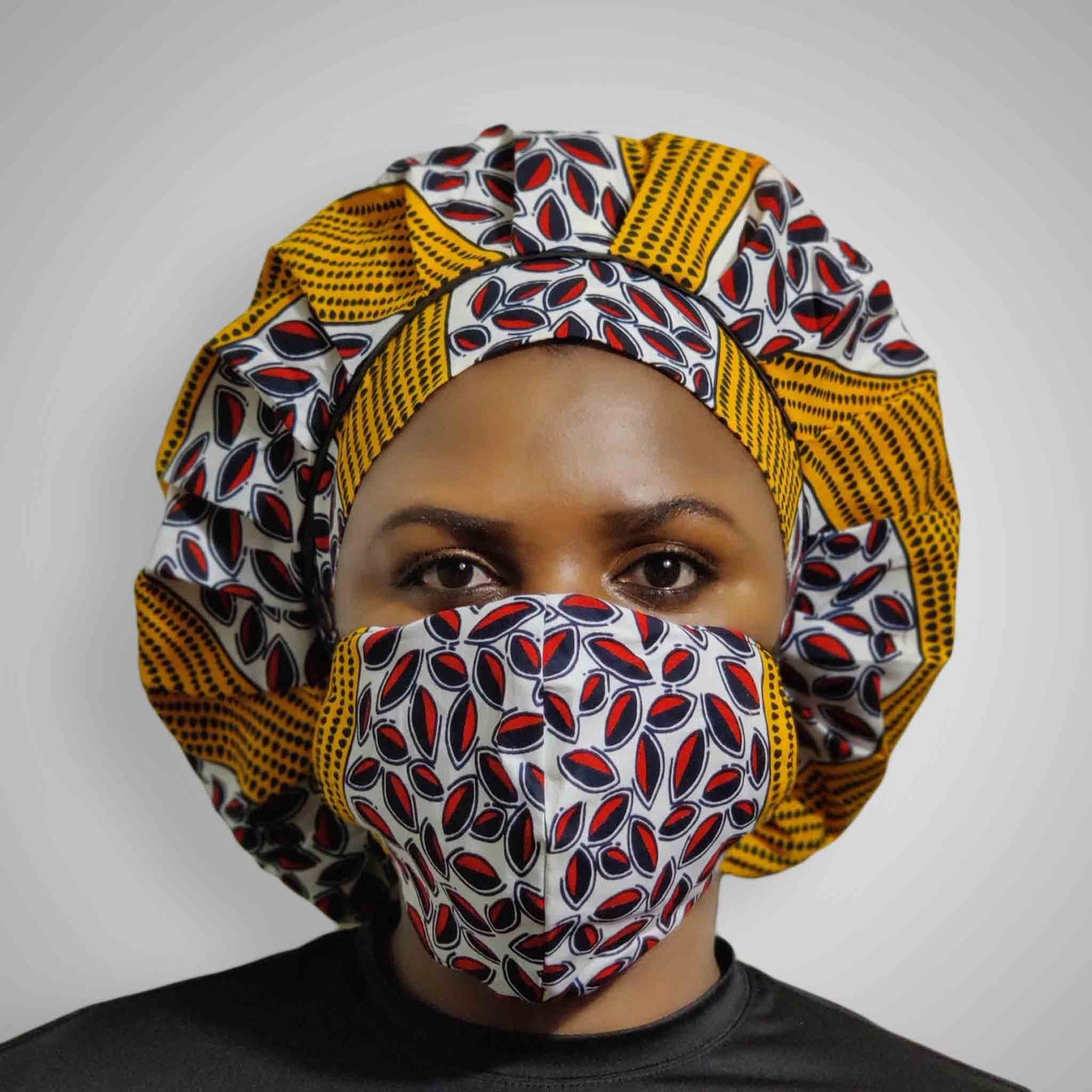Kente Bonnet & Face Mask (Aqua Blue & Red)
