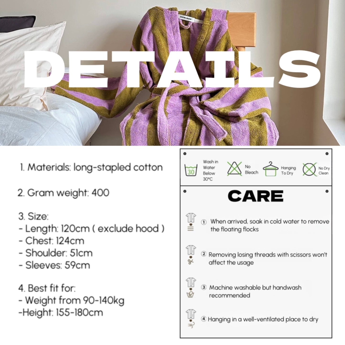 Ultra Soft Retro Whimsical Stripe Bath Robe