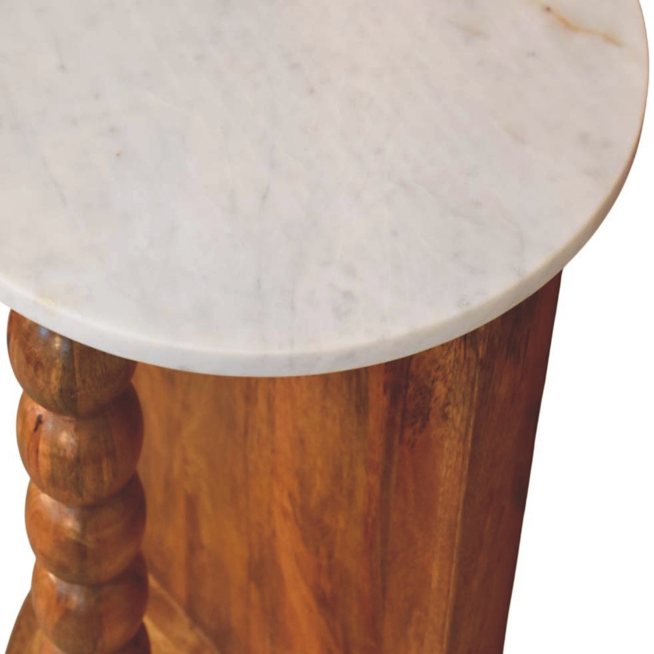 Solid Wood Marble-Top Spindle Side Table
