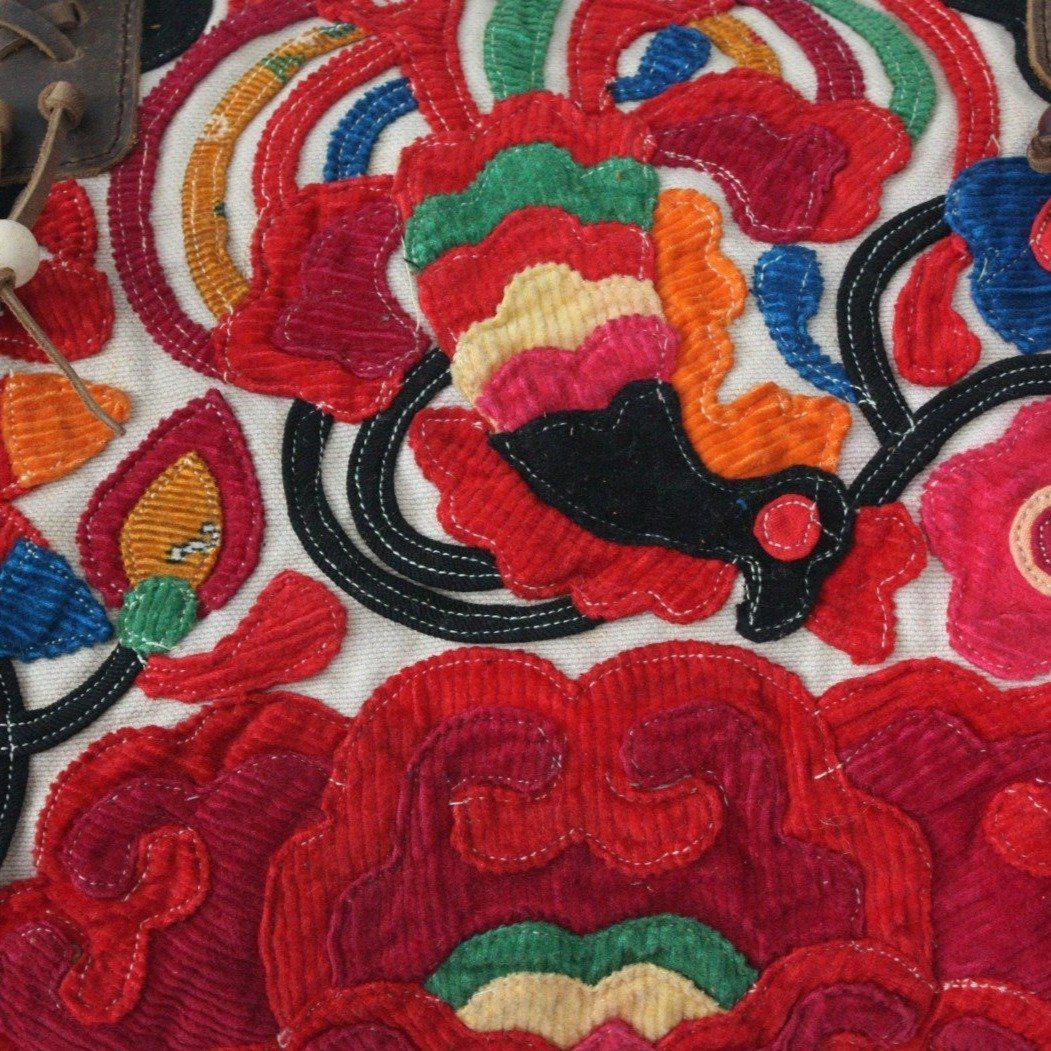 Artista Applique Textile Unique Leather Shoulder Handbag Tote - Thailand