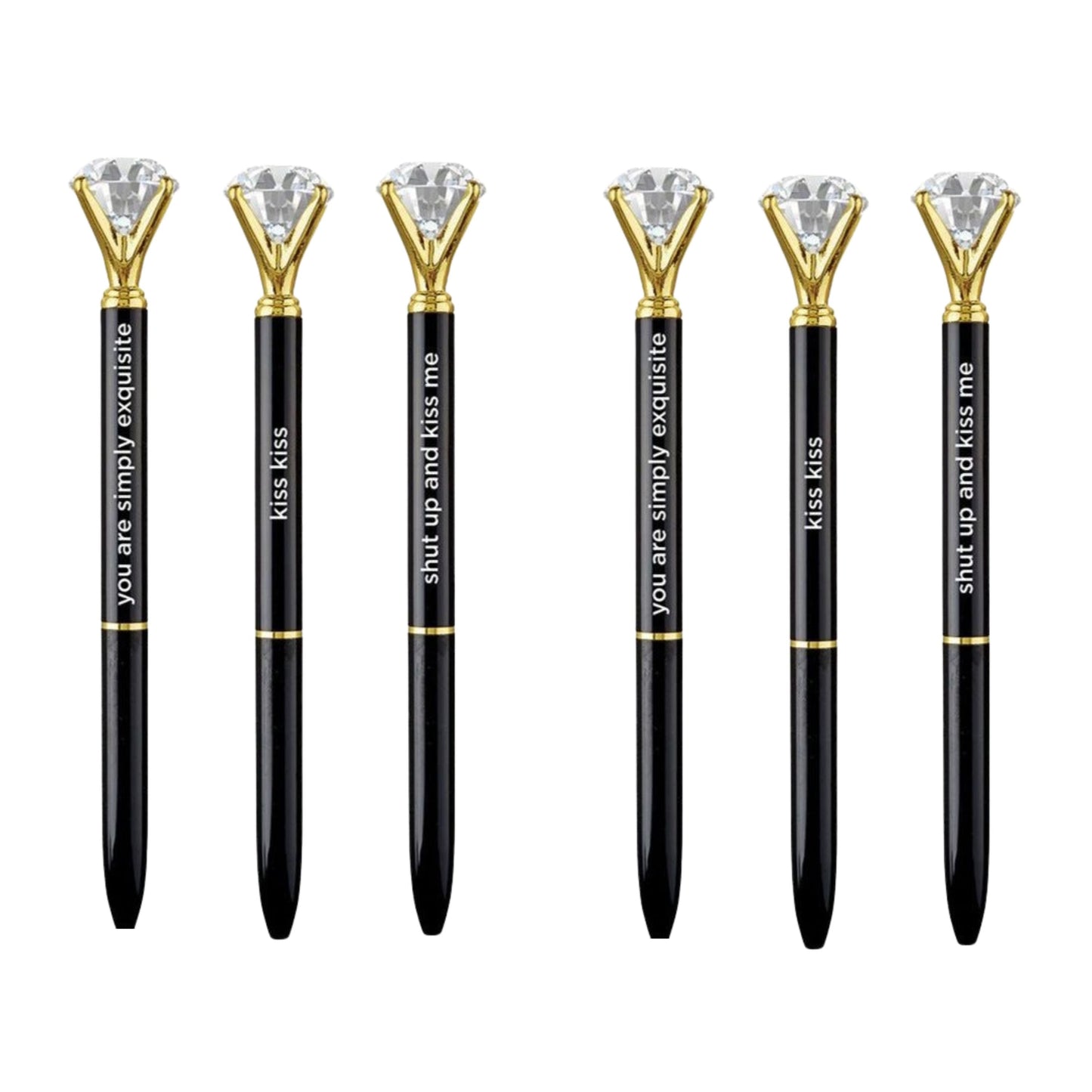Shut Up And Kiss Me Black Gem Pen Set of 6 | Giftable Quote Pens