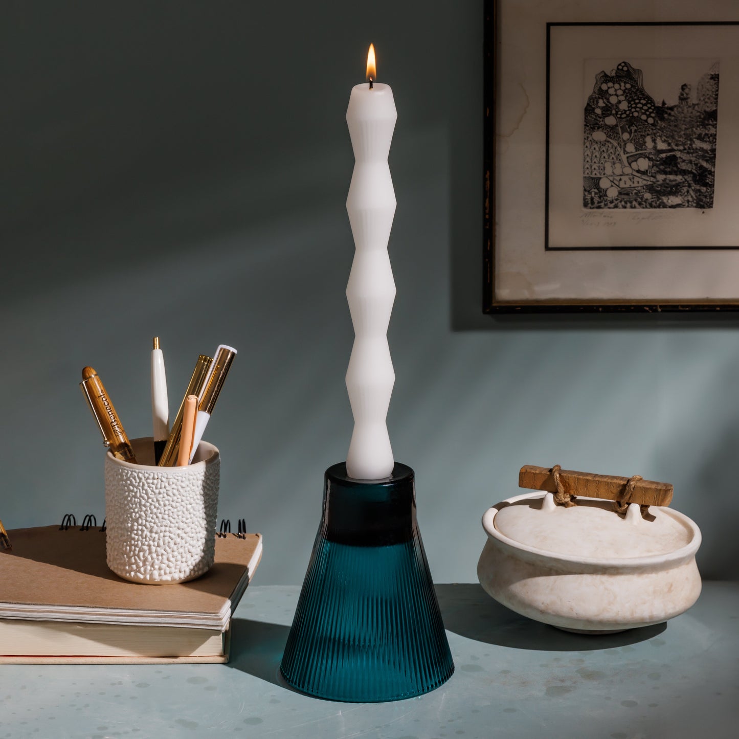 ZAI Geometric Pillar Candle in Ivory