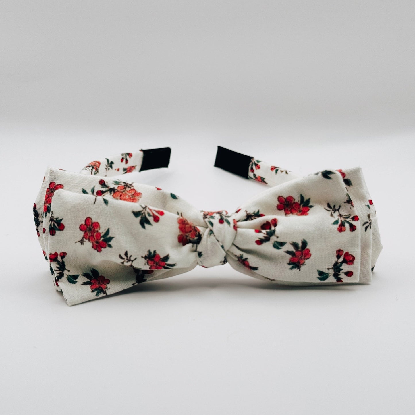 Three Little Bows Headband- Red Hypericum