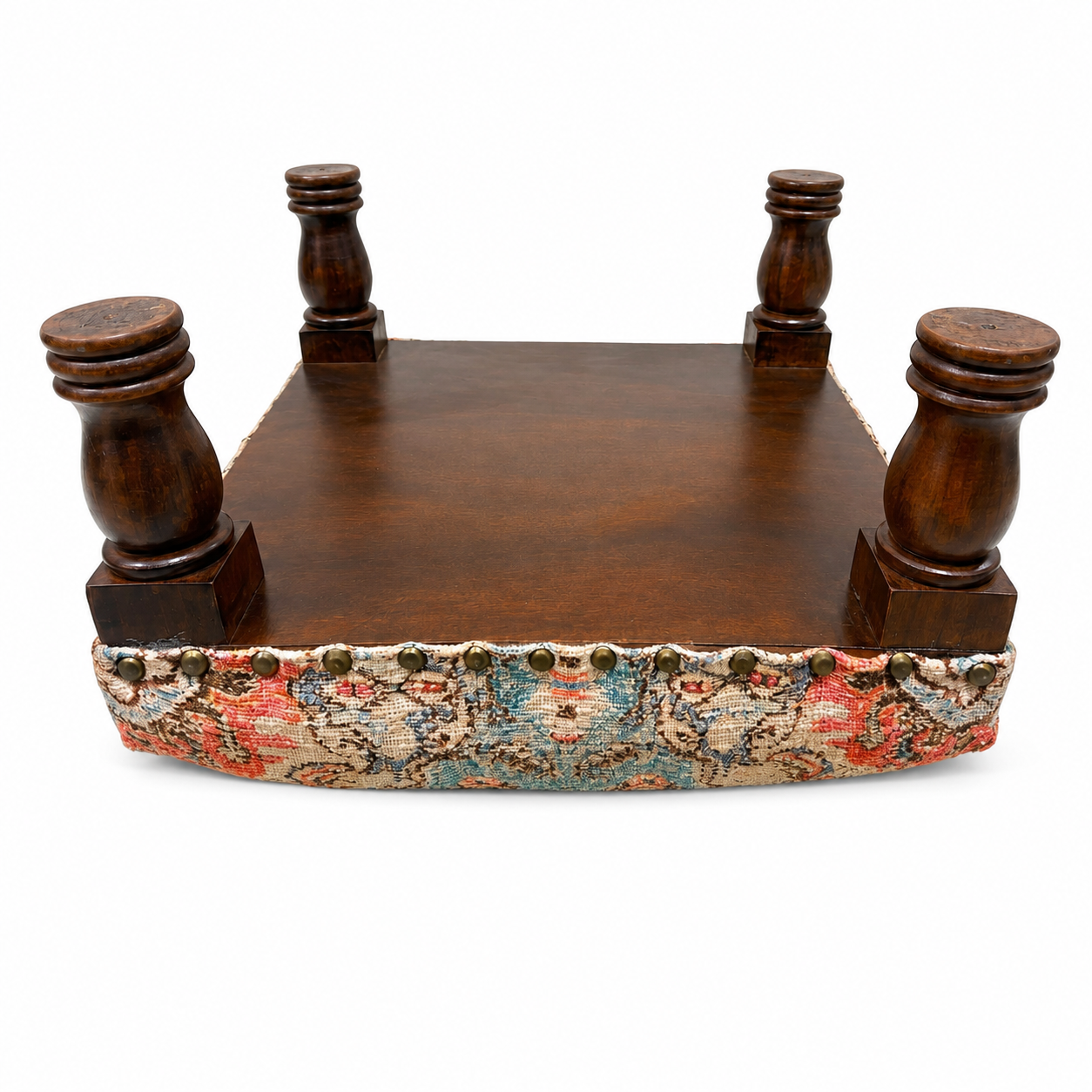Printed Upholstered Foot Stool with Acacia Wood Frame