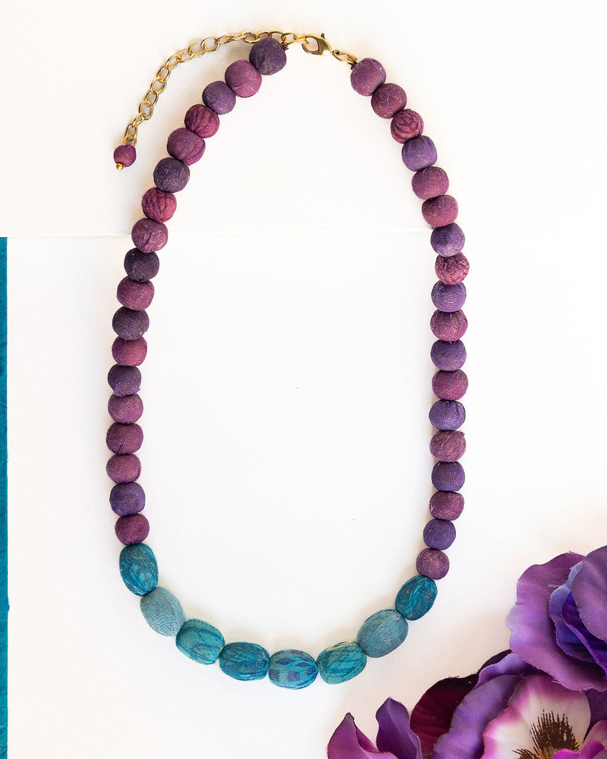 Kantha Couplet Necklace | Plum/Turquoise