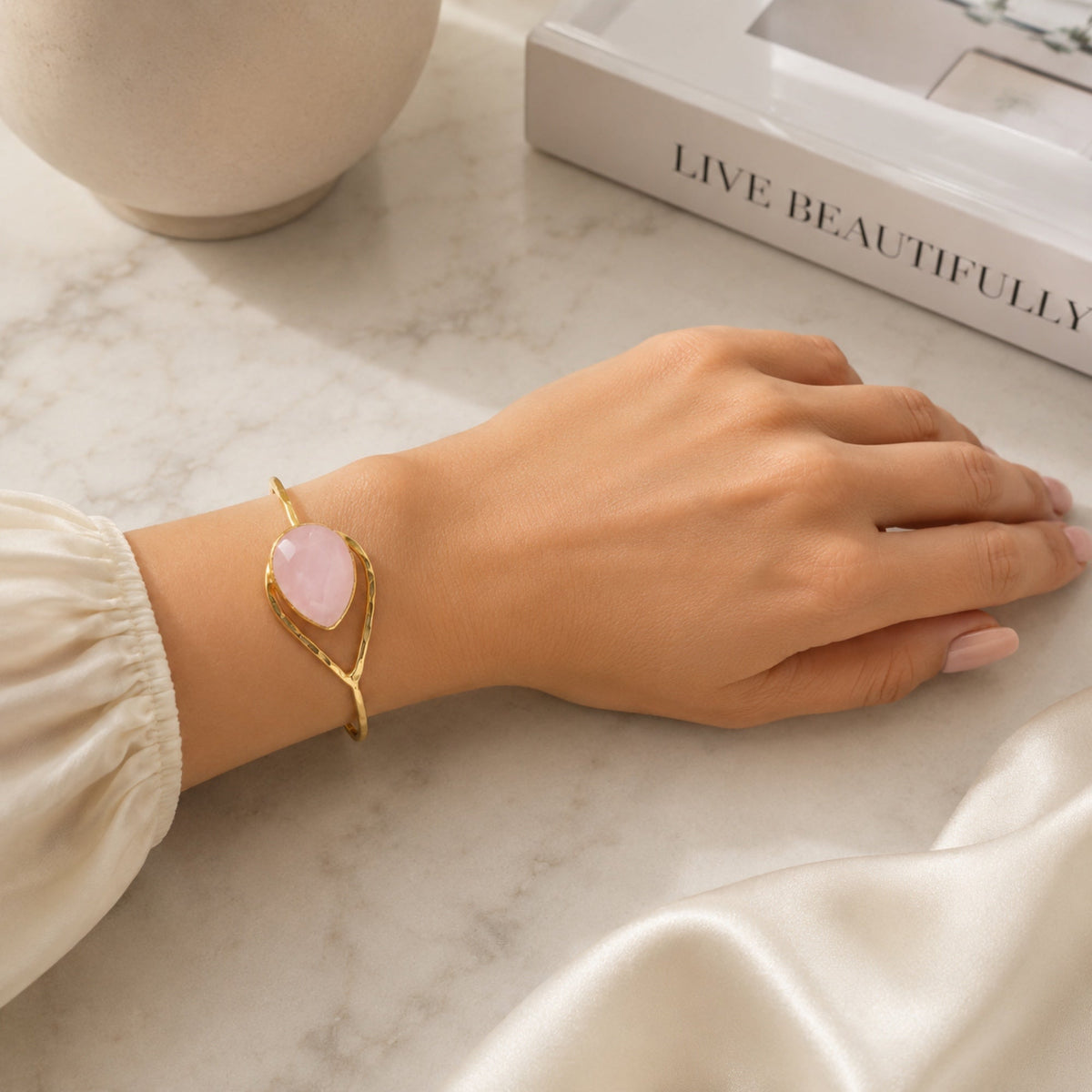 Rose Quartz Teardrop Bracelet