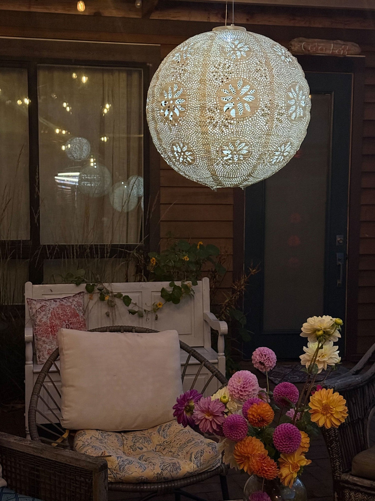 Stella Luxe Globe Boho Pearl 18" LED Lantern (Battery Powered)