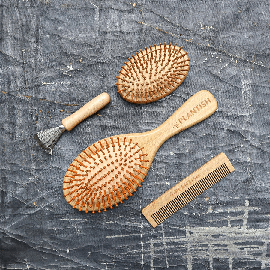 Bamboo Hair Brush Set | Travel & Paddle Combo