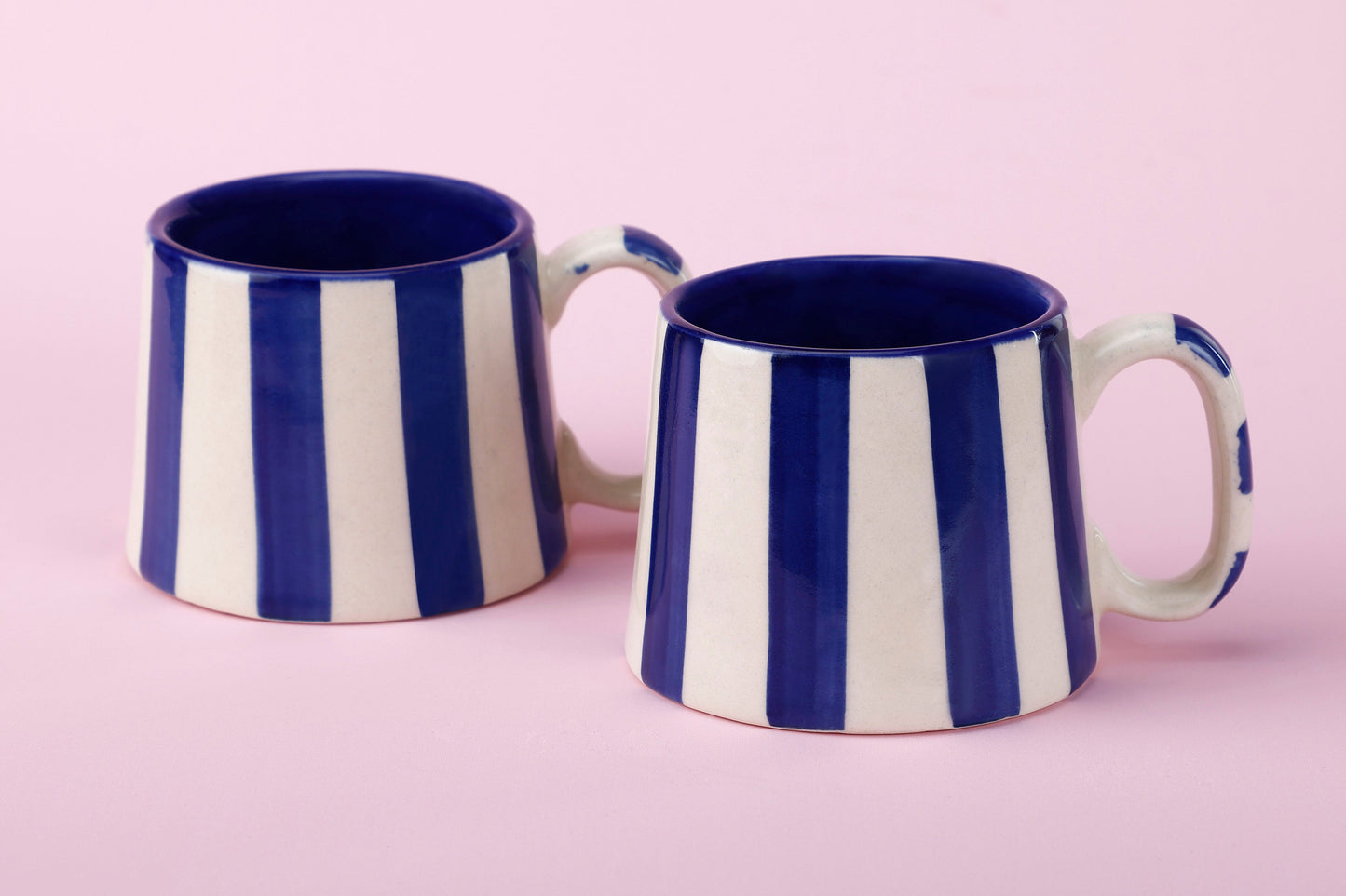 Ceramic Dark Blue Stripe Coffee cup - 3.5 x 2.5 Inches ( Set of 2 )